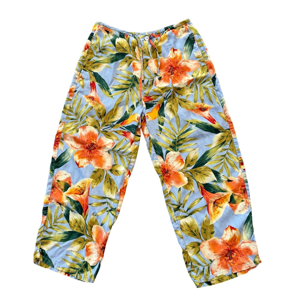 Hilo Hattie Women's 100% Silk Tropical Floral Cropped Pants Size Small Summer